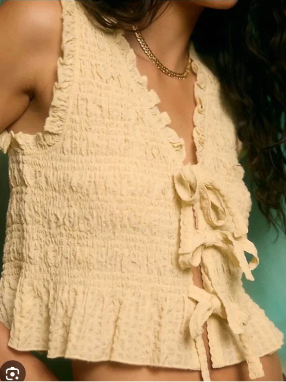 American Eagle Outfitters yellow Smocked Ruffle Tie-Front Tank